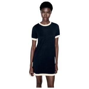 ZARA Knit Mini Dress Navy Ecru Contrast Trim Size S